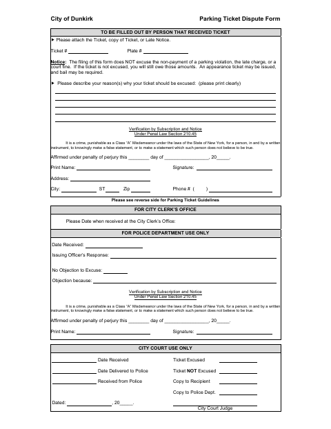 First page of the Parking Ticket Dispute Form
