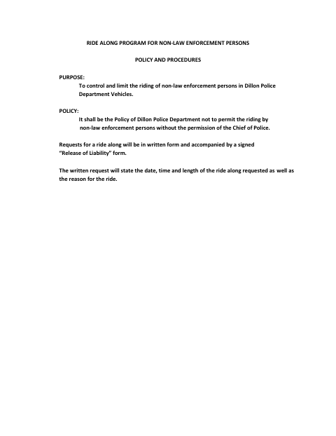First page of the Police Ride-Along Parental Consent