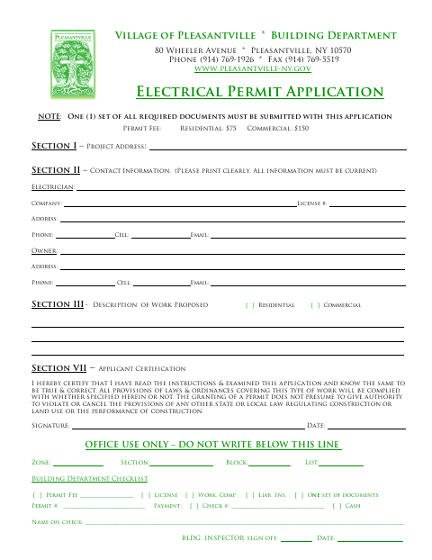 First page of the Electrical Permit Application