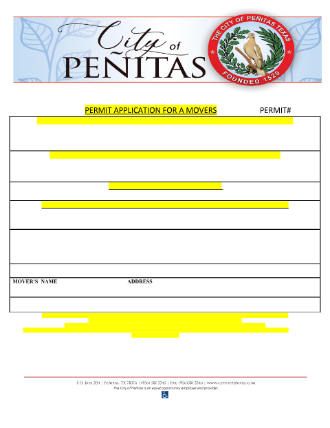First page of the Movers Permit Application