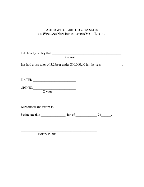 First page of the Affidavit of Limited Gross Sales of Wine and Non-Intoxicating Malt Liquor