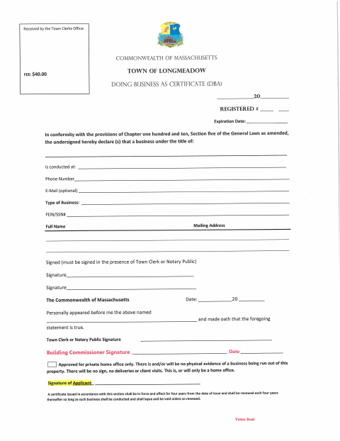 First page of the Doing Business As Certificate and Workers’ Compensation Affidavit