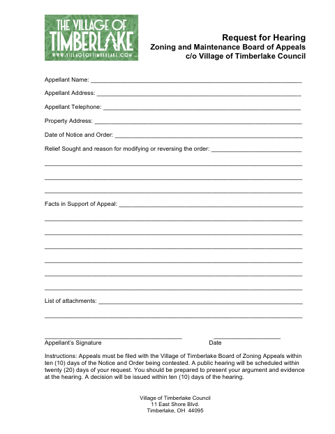 First page of the Request for Hearing