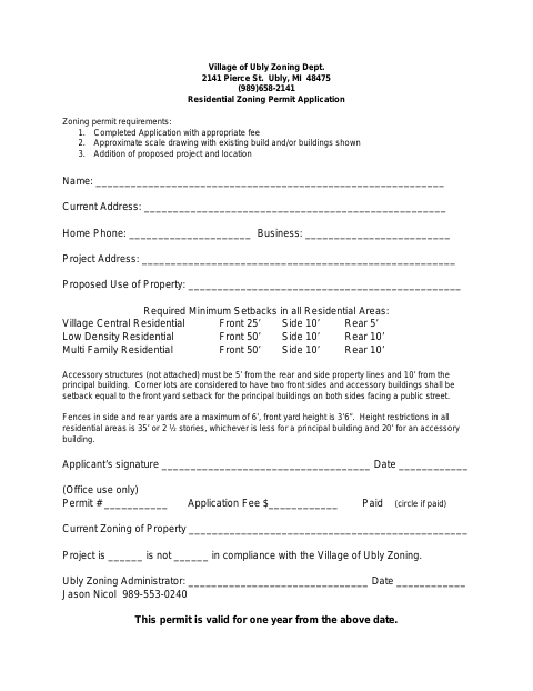 First page of the Residential Zoning Permit Application