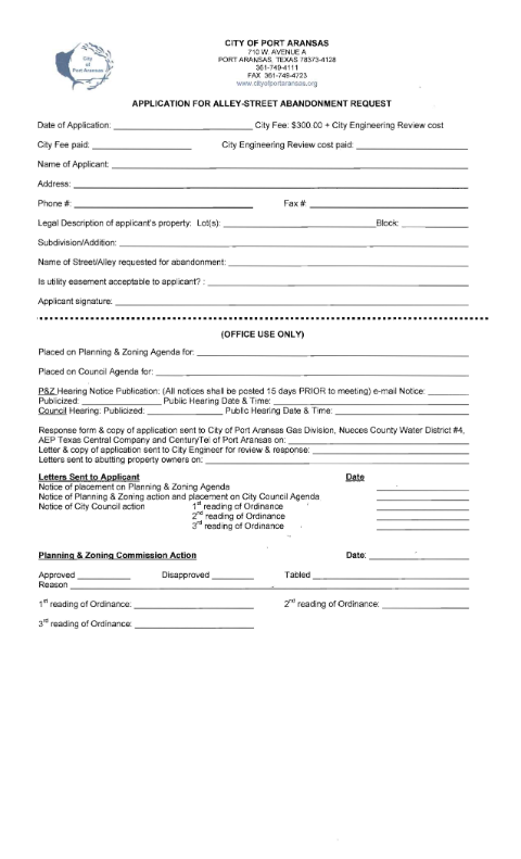 First page of the Application for Alley-Street Abandonment Request