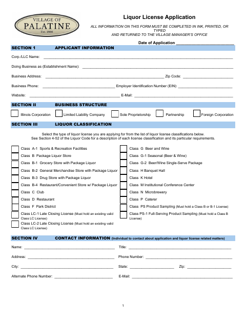 First page of the 2025–2026 New Liquor License Application