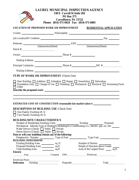 First page of the Residential Application