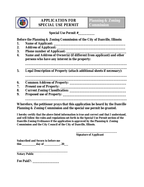 First page of the Application for Special Use Permit