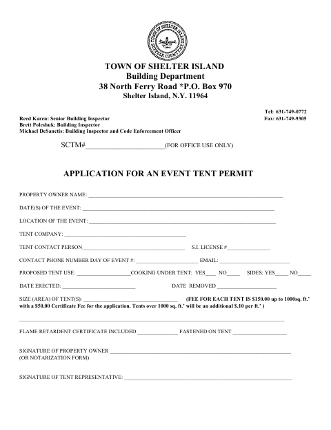 First page of the Application for an Event Tent Permit