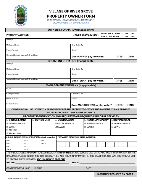 First page of the Property Owner Form