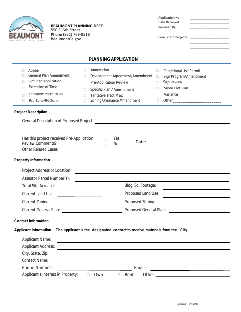 First page of the Planning Application