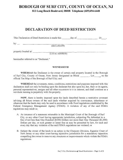 First page of the Declaration of Deed Restriction
