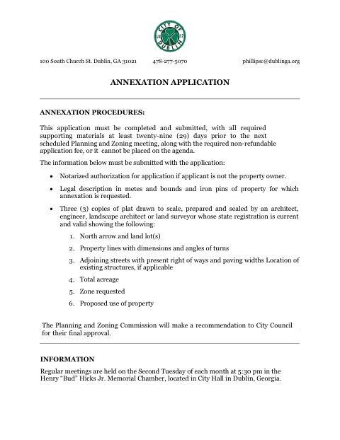 First page of the Annexation Application