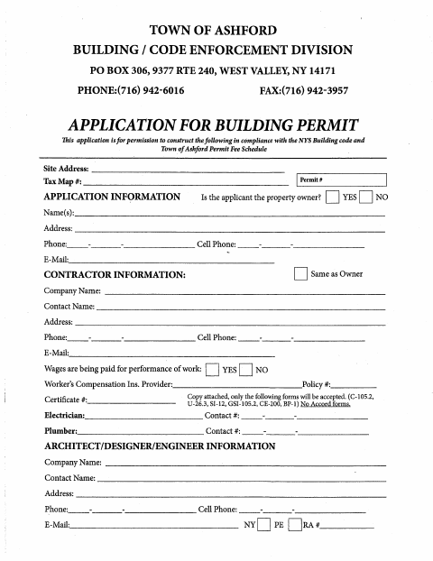 First page of the Building Permit Application
