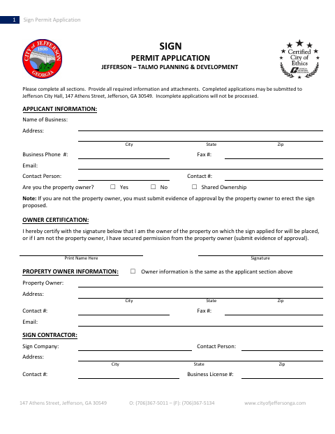 First page of the Sign Permit Application