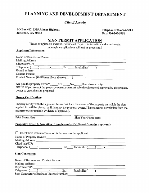 First page of the Sign Permit Application