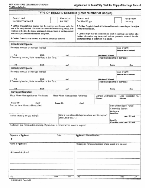 First page of the Application for Marriage Record