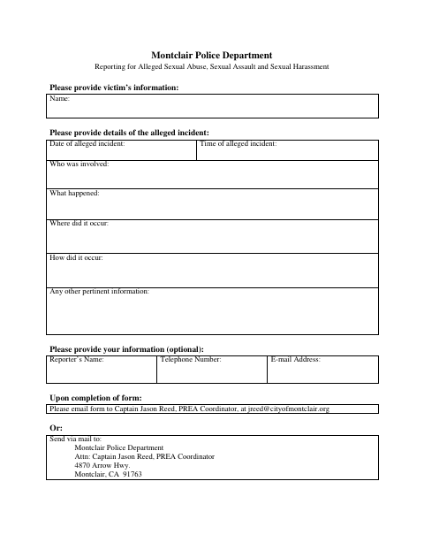 First page of the Reporting for Alleged Sexual Abuse, Sexual Assault and Sexual Harassment
