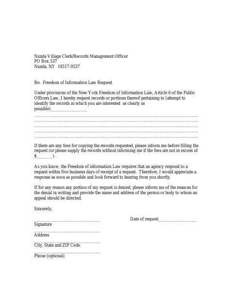 First page of the Freedom of Information Law Request