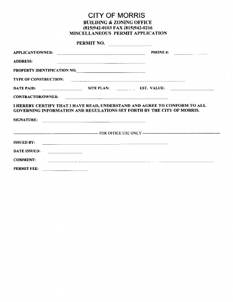 First page of the Miscellaneous Permit Application