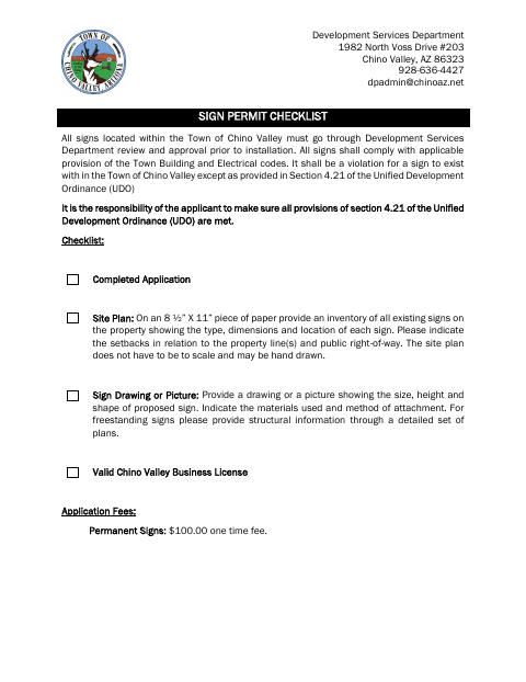 First page of the Permanent Sign Permit Application