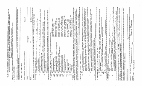 First page of the Claim for Tax Exemption for Disabled Veteran