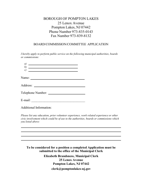 First page of the Board/Commission/Committee Application
