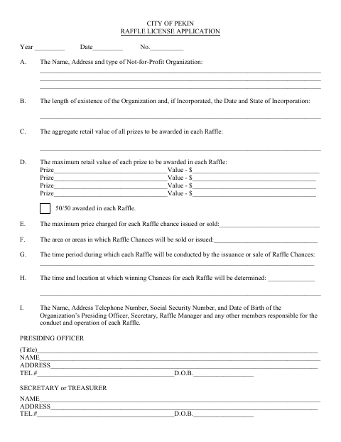 First page of the Raffle License Application