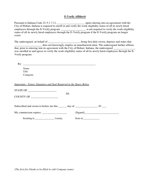 First page of the E-Verify Affidavit