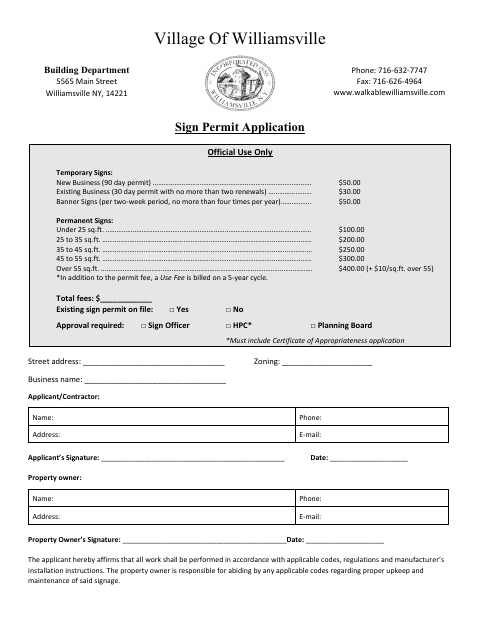 First page of the Sign Permit Application