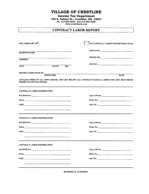 First page of the Contract Labor Report
