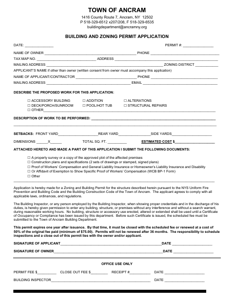 First page of the Building and Zoning Permit Application