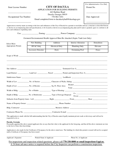 First page of the Application for Building Permits