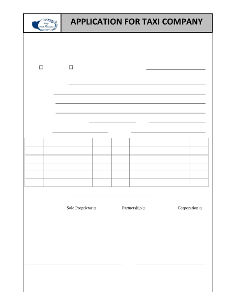 First page of the Application for Taxi Company