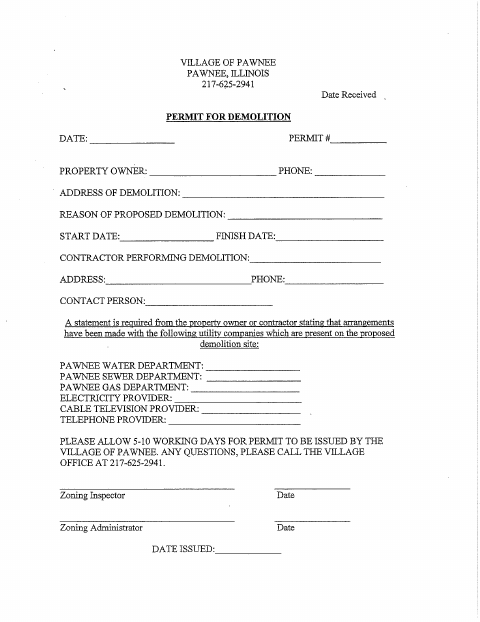 First page of the Demolition Permit
