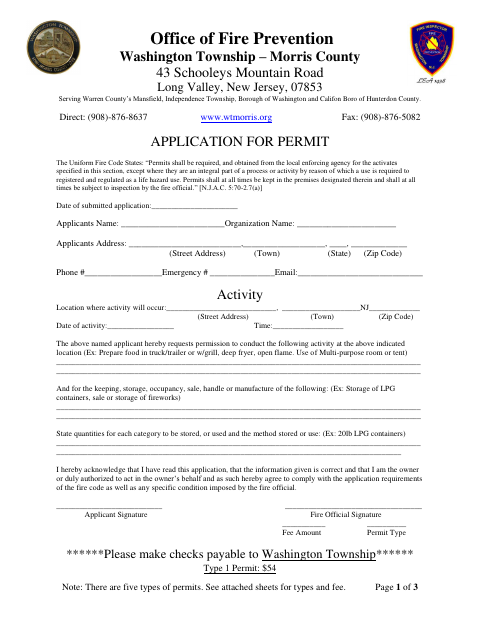 First page of the Fire Safety Permit Application