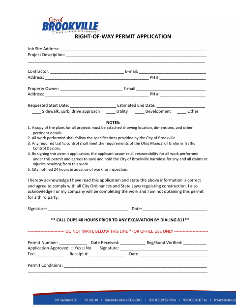 First page of the Right-of-Way Permit Application