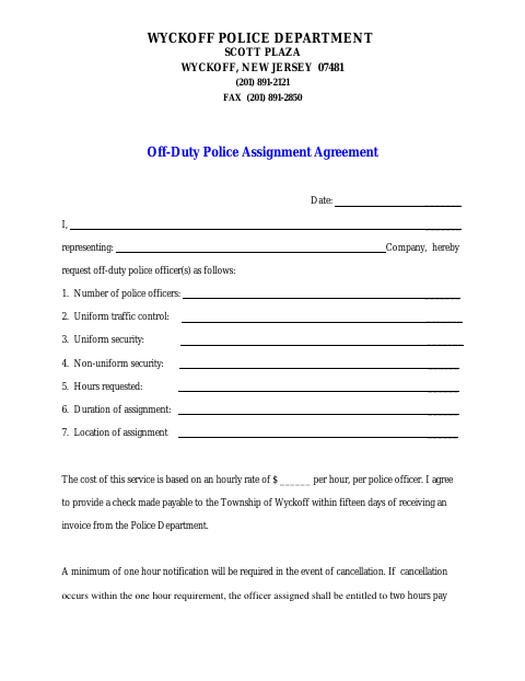 First page of the Off-Duty Police Assignment Agreement Form