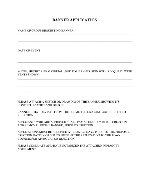 First page of the Banner Application and Indemnity Agreement