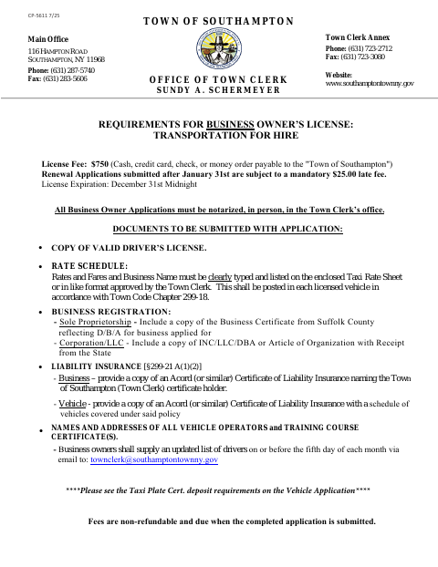 First page of the Transportation for Hire Business Owner’s License Application