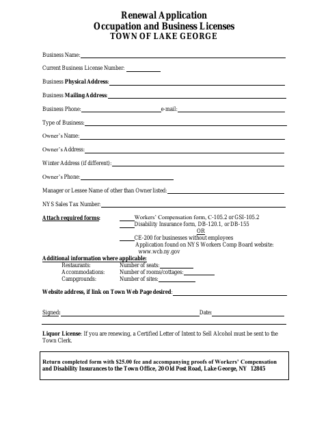 First page of the Renewal Application Occupation and Business Licenses