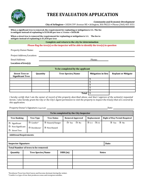First page of the Tree Evaluation Application