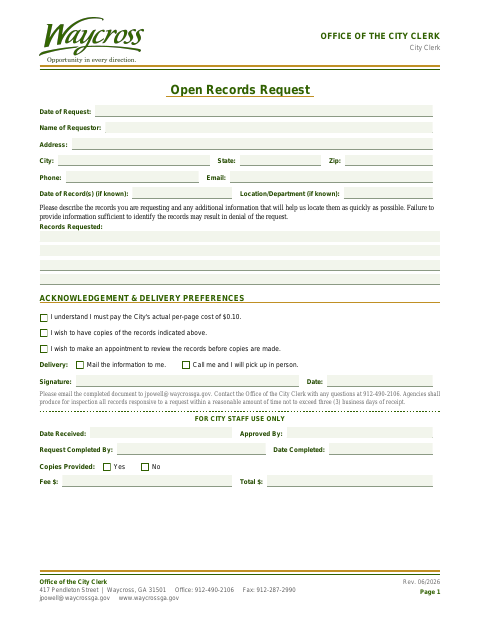 First page of the Open Records Request