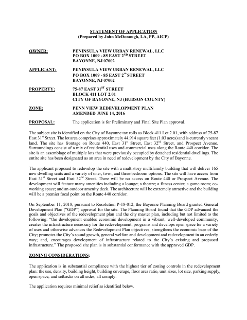 First page of the Statement of Application