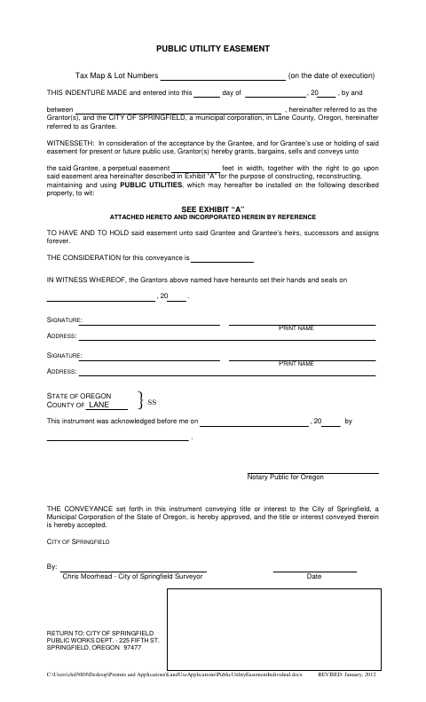 First page of the Public Utility Easement Individual
