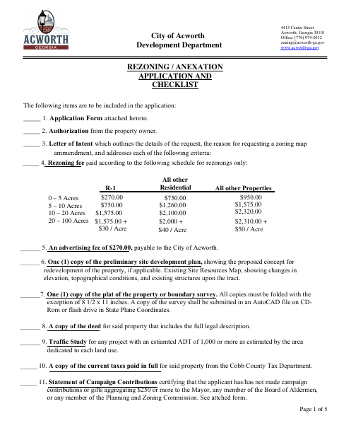 First page of the Rezoning And Annexation Application
