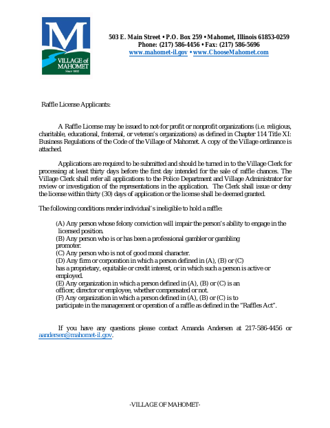 First page of the Raffle License Application