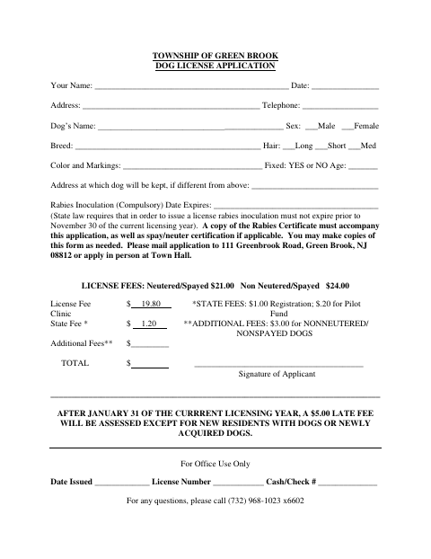 First page of the Dog License Application