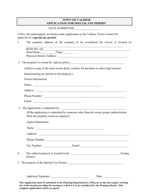 First page of the Application for a Special Use Permit