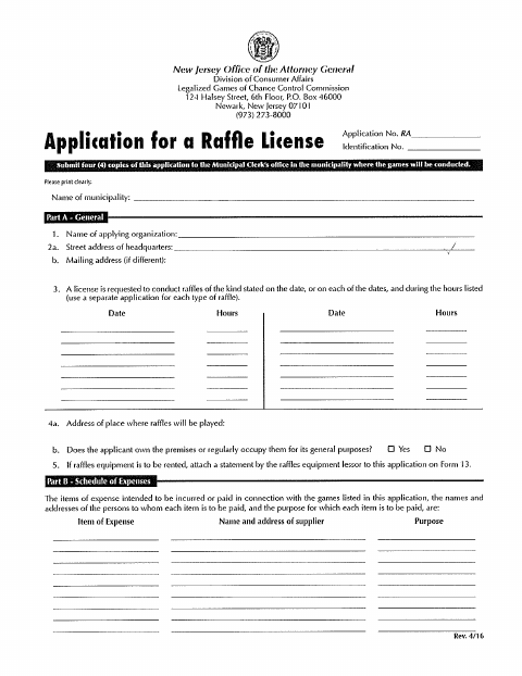 First page of the Application for a Raffle License